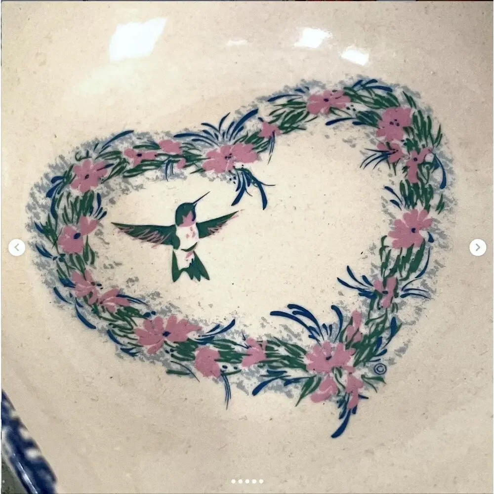 Vintage Home Garden Party Stoneware Floral Heart Hummingbird Scoop Soap Dish